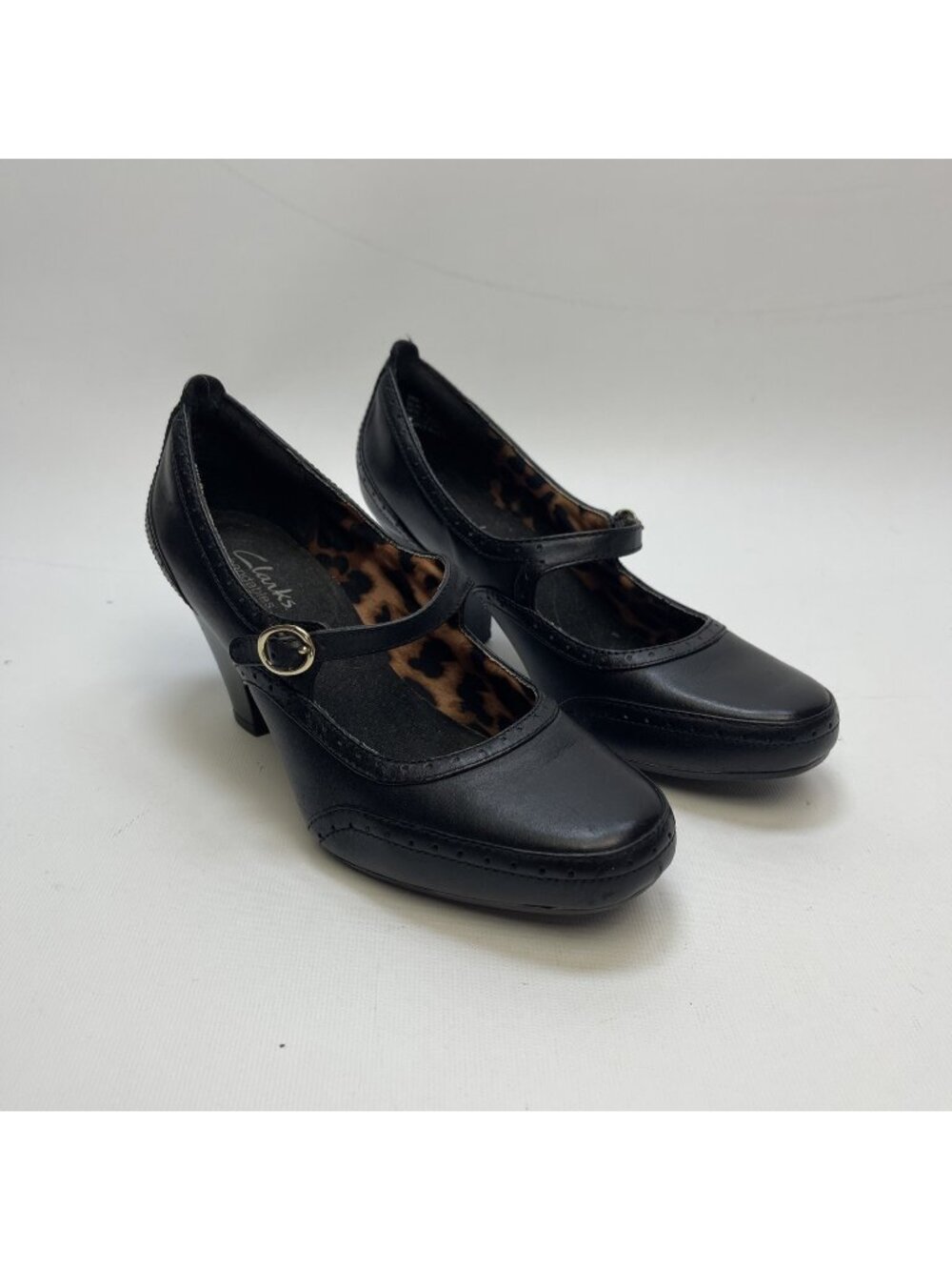 Clarks Bendables Black Leather Mary Jane Heel Shoes Womens 6M US Comfort